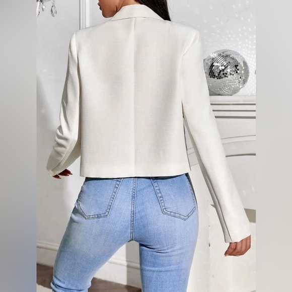 ZARA Bow Tie Short Jacket Blazer Linen Blend XS Faux Pockets Blogger Favourite - Picture 2 of 12